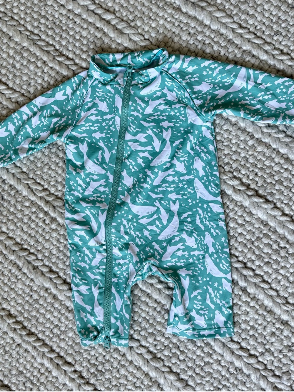 Stonz Teal & White Baby Swim Romper with Sea Print